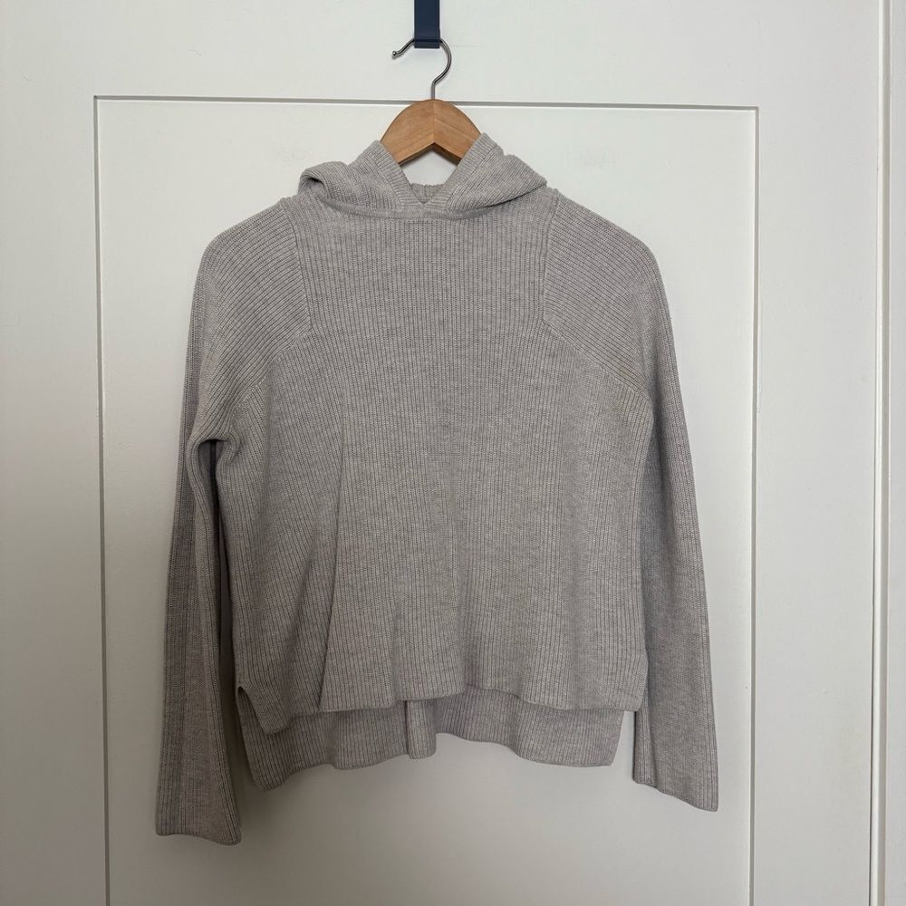 Athleta Rest Day Hoodie Sweater Sz XS Knit Light Gray Pima Cotton Silk Blend